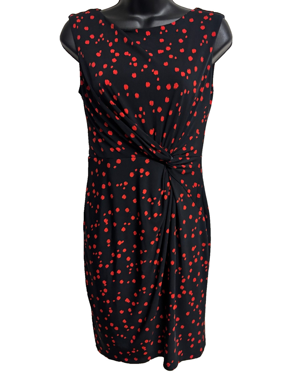 Donna Rico Womens 6 black Red Polka Dot Sheath Dress Sleeveless Career Stretch